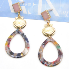 Mina Brand custom gold alloy metal  shell shape with acetate disc drop earrings